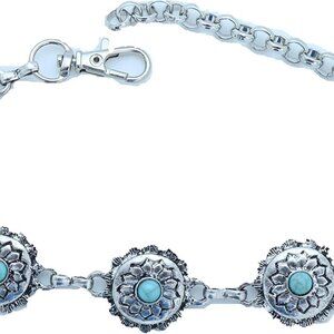 Women Western Jewelry Boot Chain Anklet Metal Bead Charm Shoe Strap Turquoise Bl